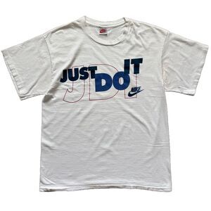 Vintage 80s Nike Swoosh Just Do It Size L T-Shirt White Spellout Single Stitch